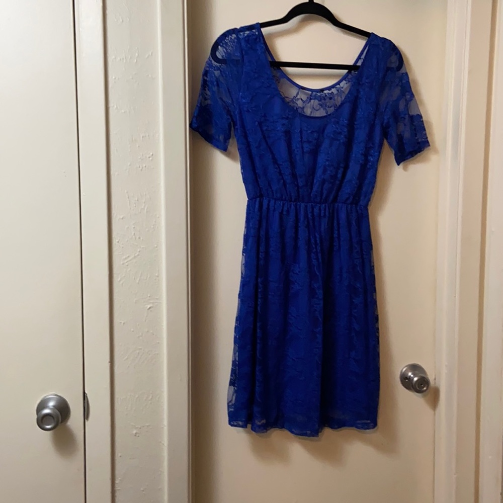 Lace blue dress with see through back